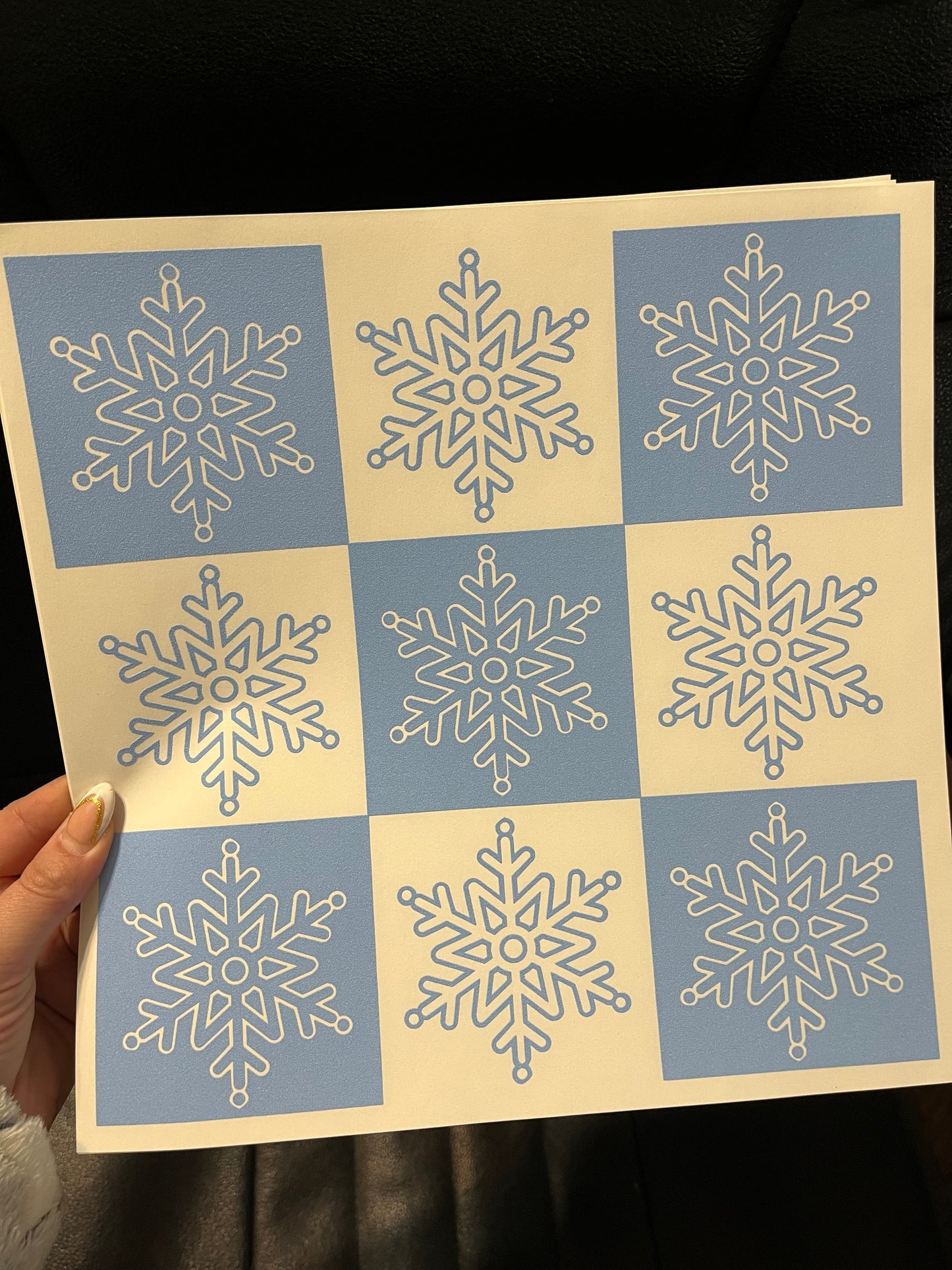 Blue Snowflake Collage Screen Print Transfer