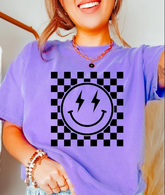 Checkered Smiley Screen Print Transfer