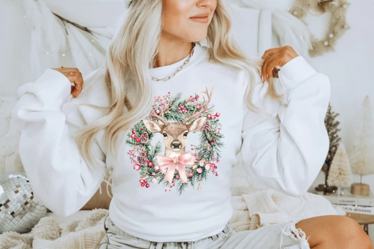 Coquette Deer Wreath Sweater